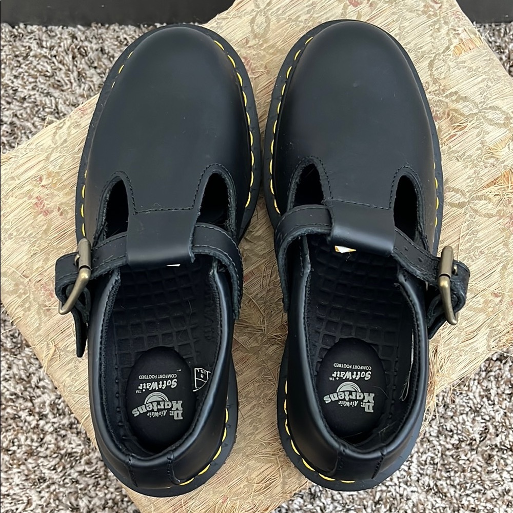 Dr. Martens Black Flats & Loafers with Rounded Toe and Strap